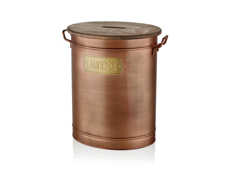 Copper Laundry Bin With Wooden Lid