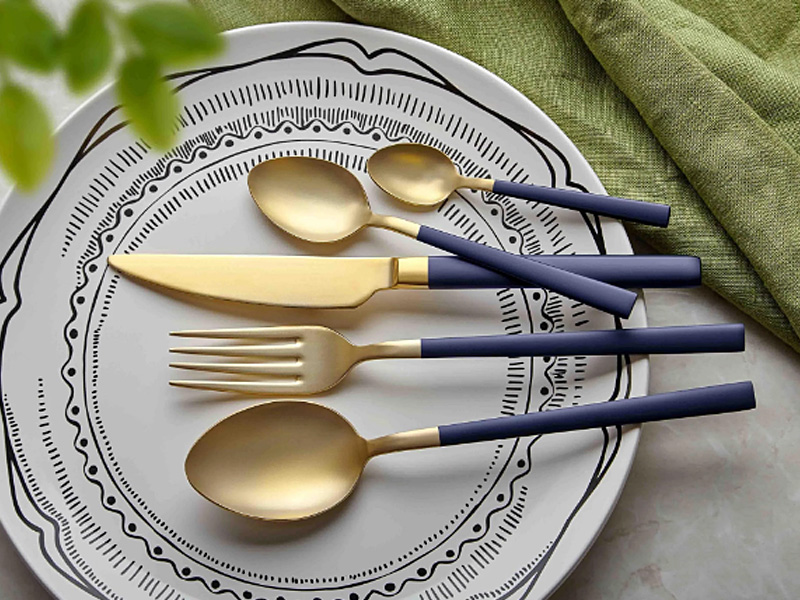 The Mia Matte Gold & Navy Blue Cutlery, Set of 24