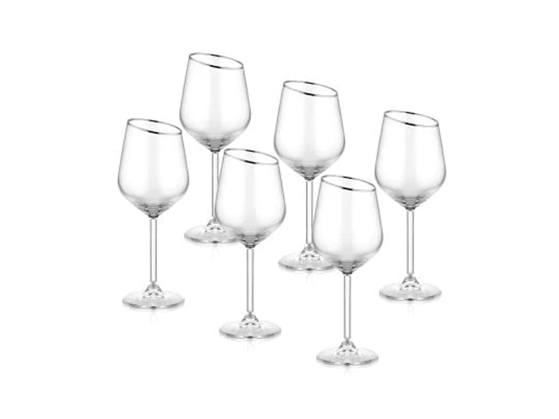 Gina Series Slanted Wine Glasses, Set of 6 - Silver