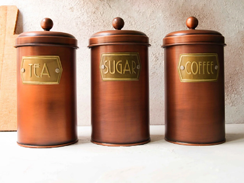 Copper Coffee, Tea, And Sugar Jar Set - 22 cm (H)